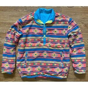 Chubbies Reversible Fleece Nylon 1/4 Zip Windbreaker Jacket Med Colorblock Aztec